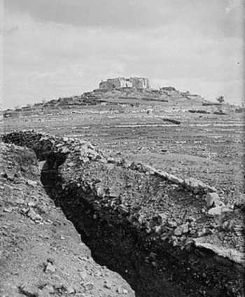 The tomb of the Prophet Samuel seen from British trenches in 1917